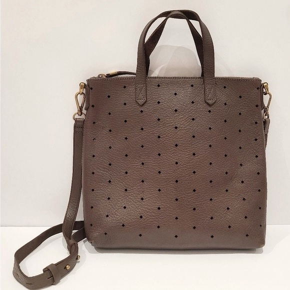Madewell Transport Brown Perforated Leather Tote - Picture 1 of 6